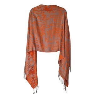 Orange & Beige Cashmere Pashmina Stole Scarf Wrap Abstraft Print